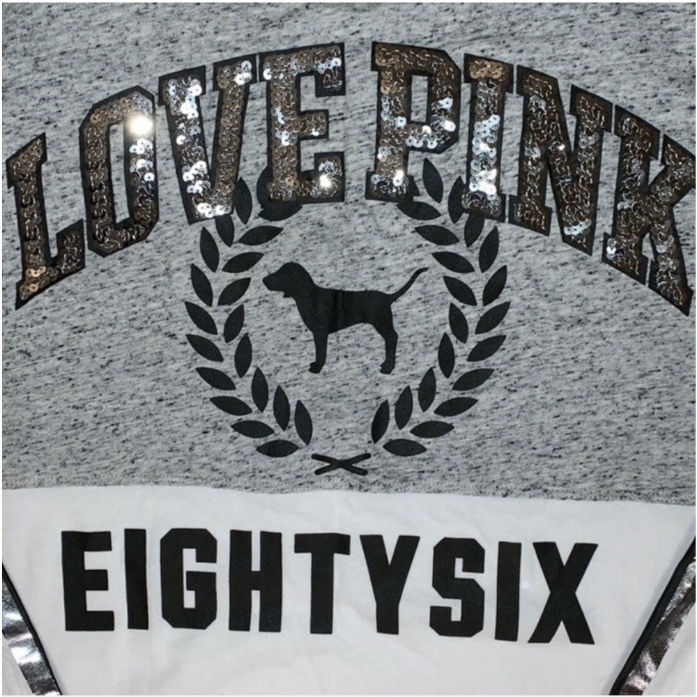 VS PINK Sequin Bling Varsity V-Neck Tee